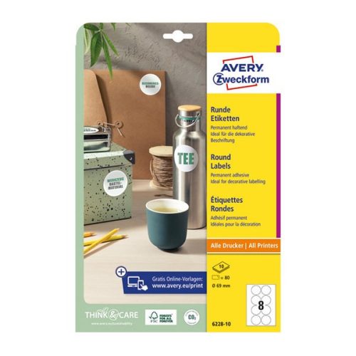 Etikett AVERY L6228-10  69 mm univerzális kör 10 lapos