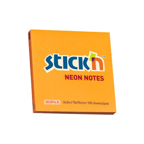 Öntapadós jegyzettömb STICK'N 76x76mm neon narancs 100 lap